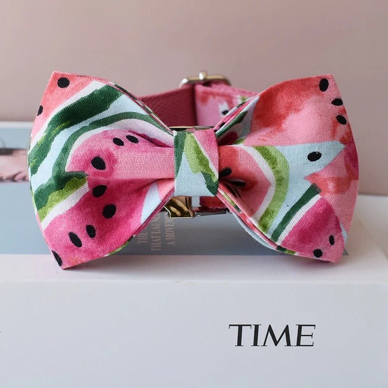 Personalized Pet Bowknot Dog Collar And Leash Set Can Engrave For Free Suitable For All Kinds Of Small Dog, Medium Dog Fruit 04