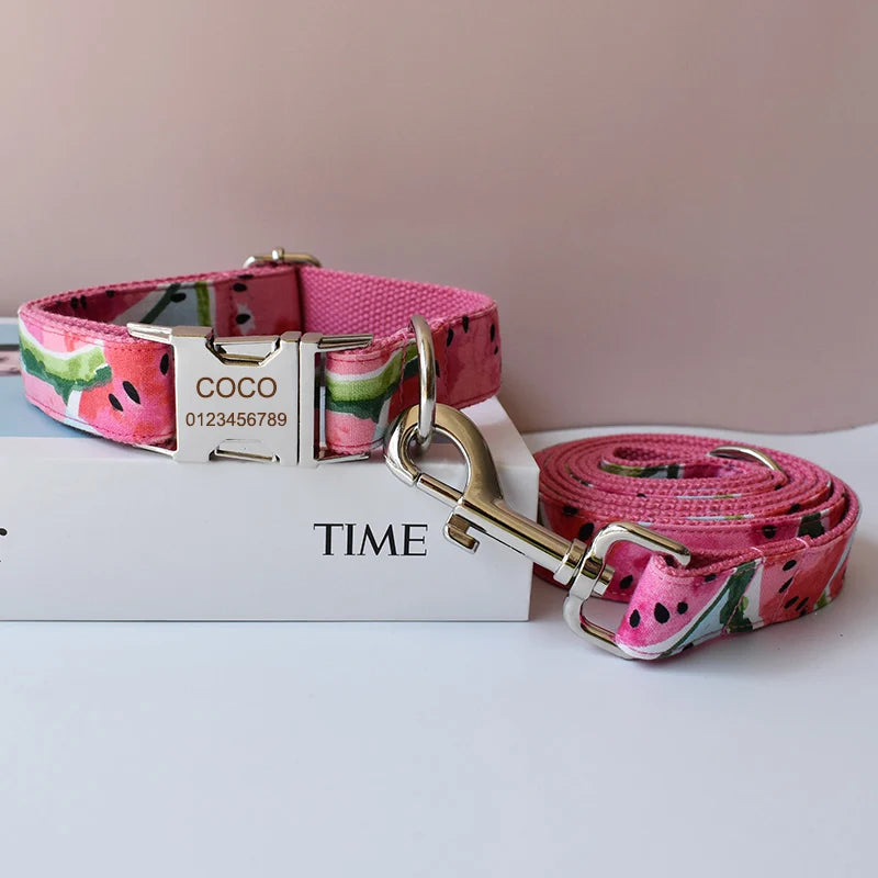 Personalized Pet Bowknot Dog Collar And Leash Set Can Engrave For Free Suitable For All Kinds Of Small Dog, Medium Dog Fruit 04