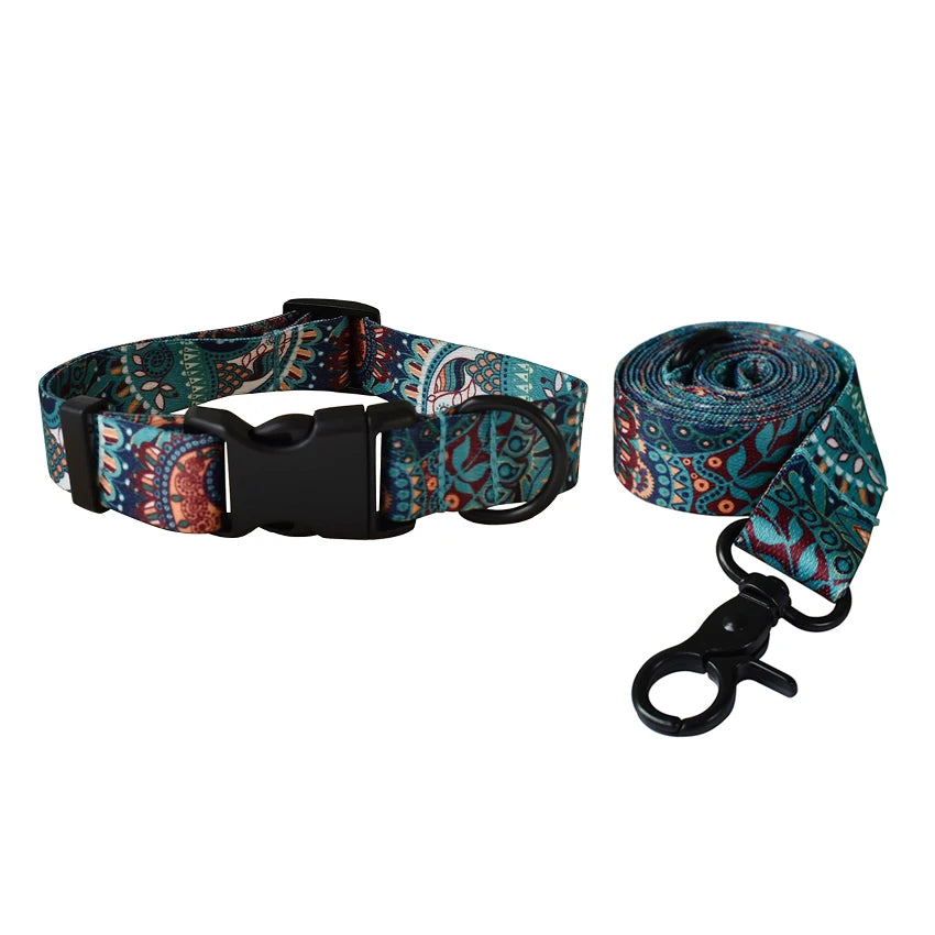 National style Nylon Printed Dog collar leash Adjustable Puppy Small  Collar Pet Collars for dogs Pet Free engraving