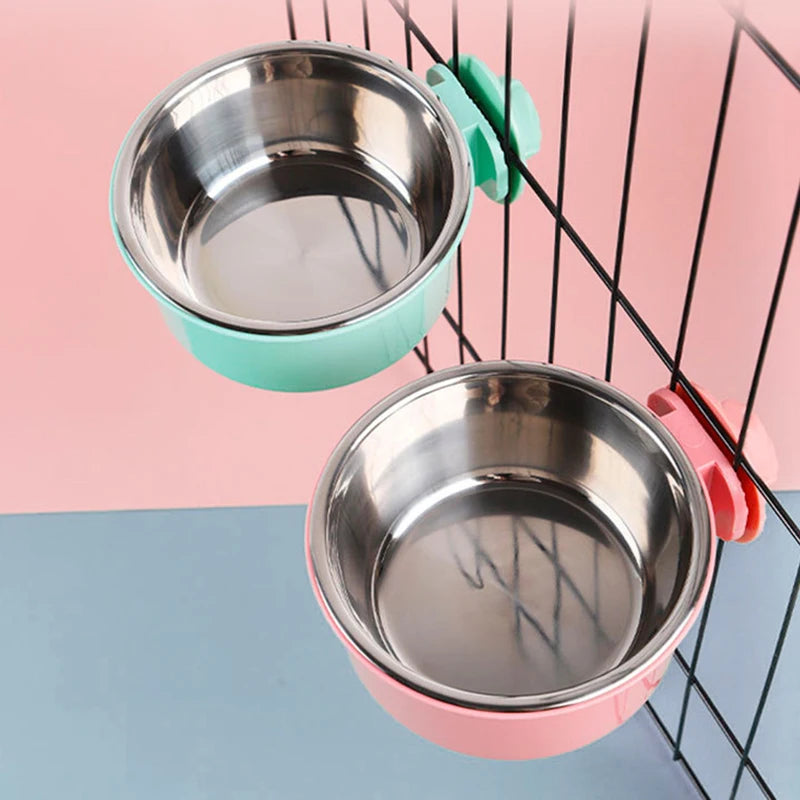 Pet Food Bowl Hanging Stainless Steel Pet Bowl Dogs Cats The 2-in-1 design is detachable Supplies Fixed Cat Bowl Crate Drinking