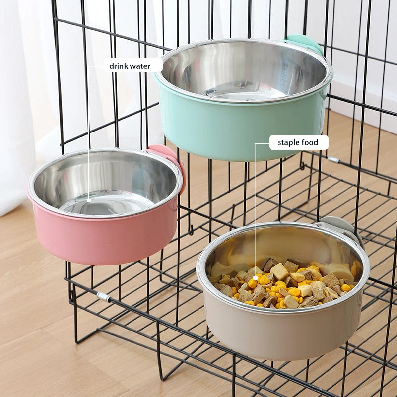 Pet Food Bowl Hanging Stainless Steel Pet Bowl Dogs Cats The 2-in-1 design is detachable Supplies Fixed Cat Bowl Crate Drinking