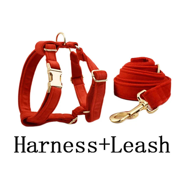 Red Velvet Dog Collar And Leash Set For Small Medium Large Dogs Custom Engraved Nameplate Pet Supplies Dog Leash Flannelette03