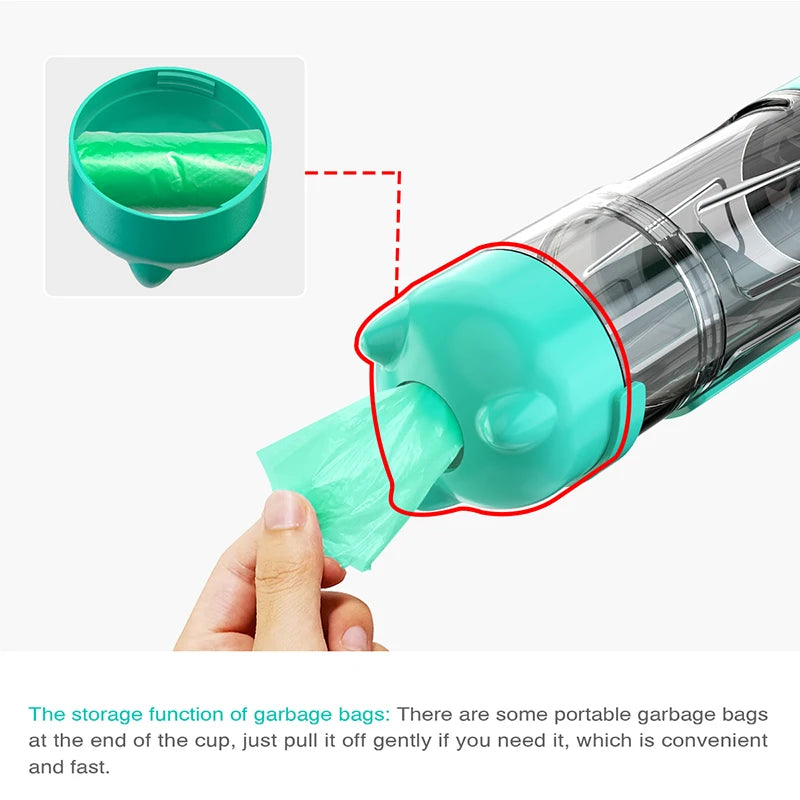 Portable Multifunction Dog Water Bottle Food Feeder Drinker Bowl 3 In 1 Leak-proof Poop Bag Dispenser Pet Outdoor Supplies