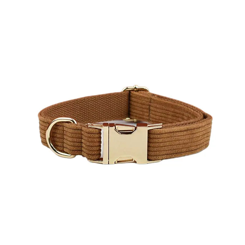 Caramel Corduroy Dog Collar And Leash Set For Dogs Custom Engraved Nameplate Pet Supplies Dog Leash Corduroy01