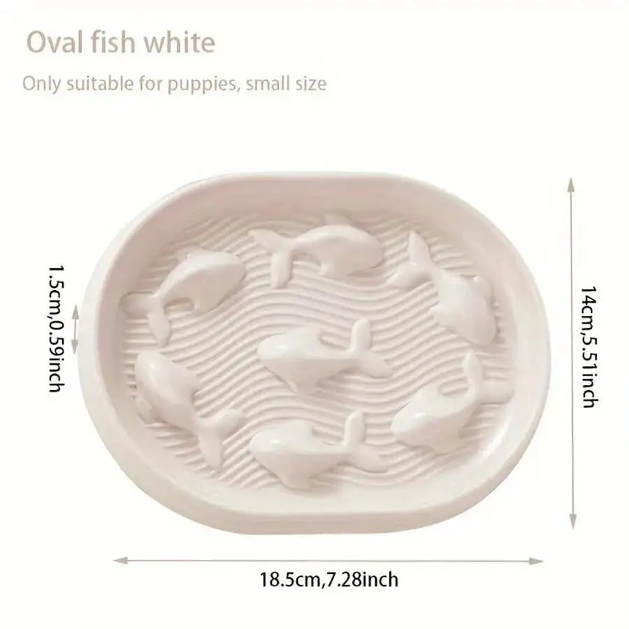 Oval Fish Shaped Cat Slow Food Bowl Plastic