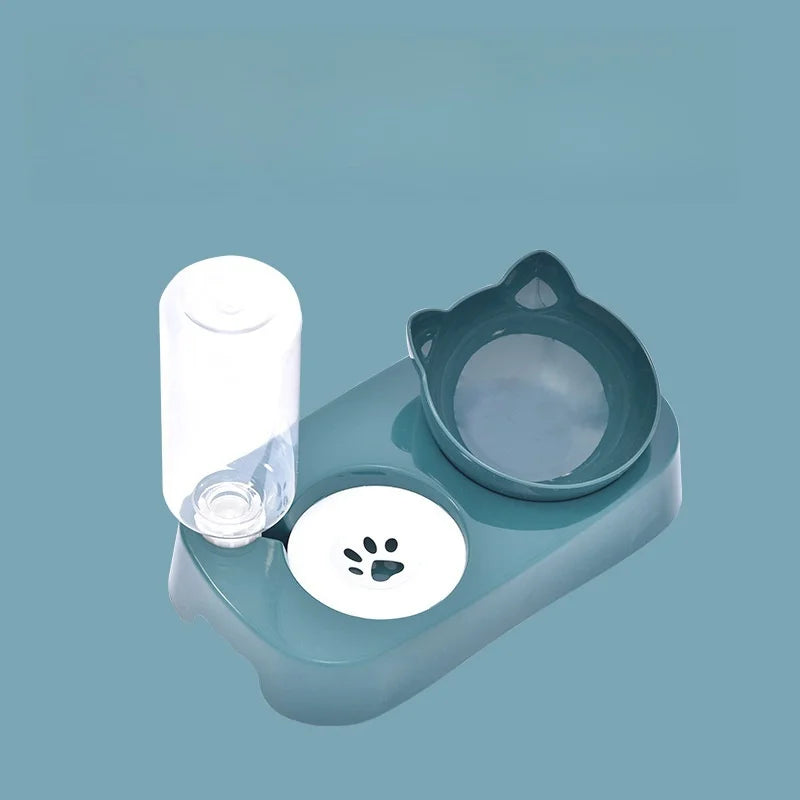 Pet Cat Bowl Automatic Feeder Water Dispenser Dog Cat Food Bowl with Drinking Raised Stand Double Dish Bowls for Cats Dogs Pet