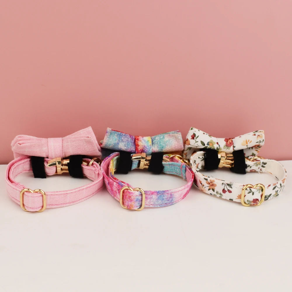 Cat Collar Bowknot Adjustable Safety Personalized pet collar Customized Name Soft