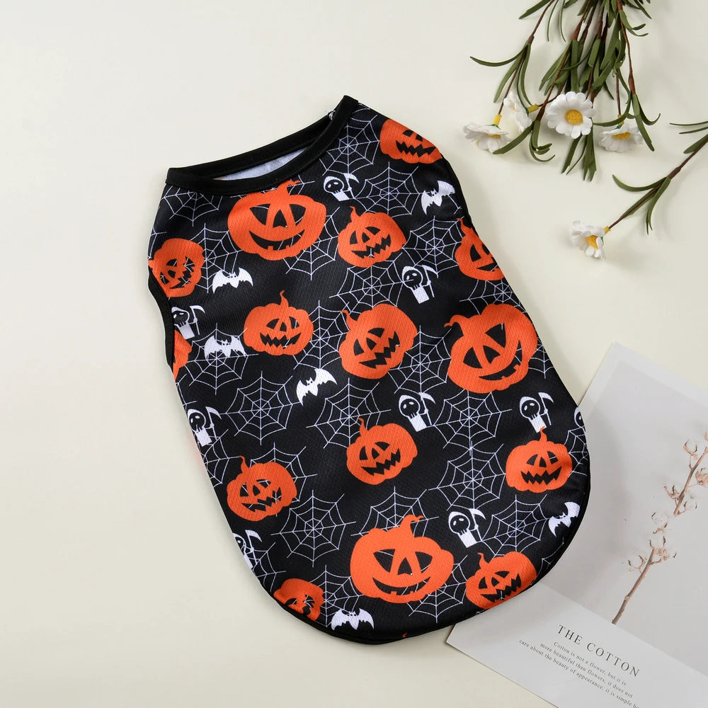 Pet Dog Clothes Halloween Party Dressed Up Cosplay Print Sleeveless Vest for Small Medium Dogs Cats Schnauzer Chihuahua Clothing