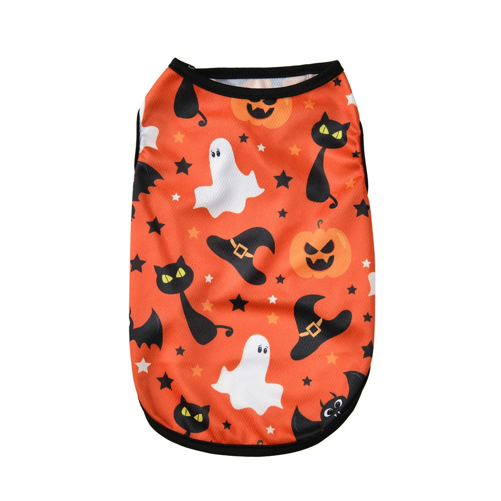 Pet Dog Clothes Halloween Party Dressed Up Cosplay Print Sleeveless Vest for Small Medium Dogs Cats Schnauzer Chihuahua Clothing