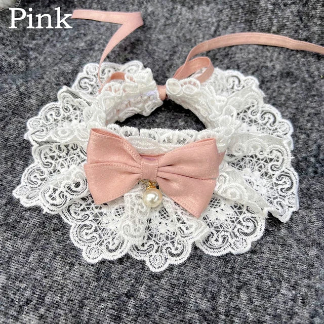 Lace Bowknot Pearl Collar Cat Dog Neckerchief Pet Cats Kitten Dog Puppy String Bib Necklace Necktie Neck Strap Scarf Accessories