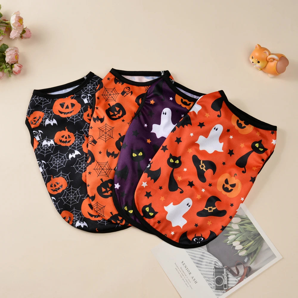 Pet Dog Clothes Halloween Party Dressed Up Cosplay Print Sleeveless Vest for Small Medium Dogs Cats Schnauzer Chihuahua Clothing