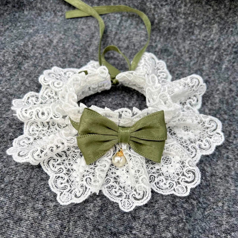 Lace Bowknot Pearl Collar Cat Dog Neckerchief Pet Cats Kitten Dog Puppy String Bib Necklace Necktie Neck Strap Scarf Accessories