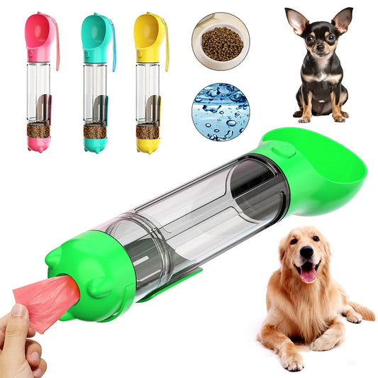 4 in 1 Pet Dog Water Bottle for Small Medium Large Dogs Cats Hiking Multifunctional Leakproof Food Dispenser Chihuahua Supplies