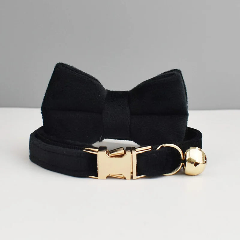 Personalized Velvet Cat Collar Luxury Cat Collar INS Wind Velvet Cat Collar Personalized Cat Collar with Name Plate Bell Bow tie