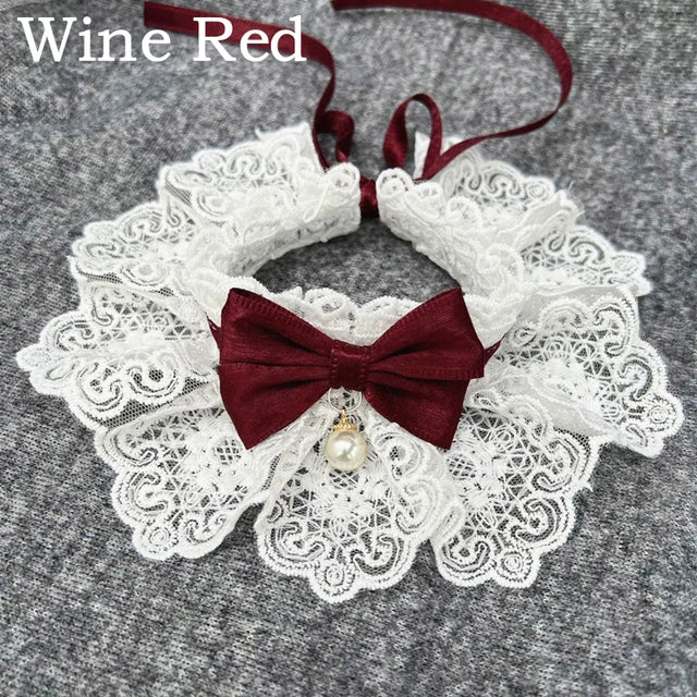 Lace Bowknot Pearl Collar Cat Dog Neckerchief Pet Cats Kitten Dog Puppy String Bib Necklace Necktie Neck Strap Scarf Accessories