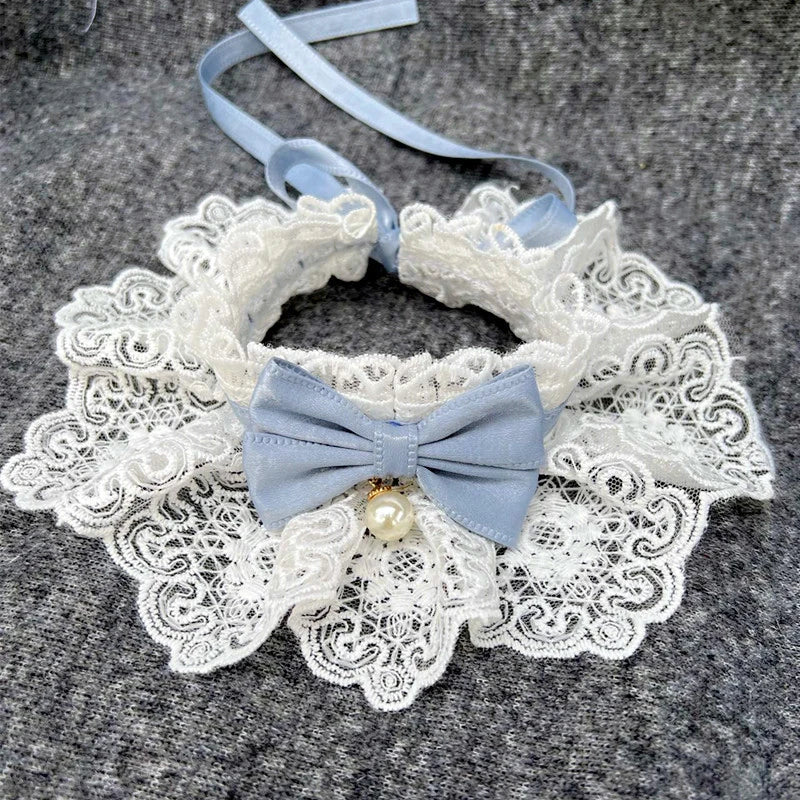 Lace Bowknot Pearl Collar Cat Dog Neckerchief Pet Cats Kitten Dog Puppy String Bib Necklace Necktie Neck Strap Scarf Accessories