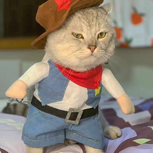 Pet Cat Cosplay Clothes Halloween Funny Cowboy Costume for Small Dog Cats Puppy Creative Novelty Kitten Dress Up Party Clothing