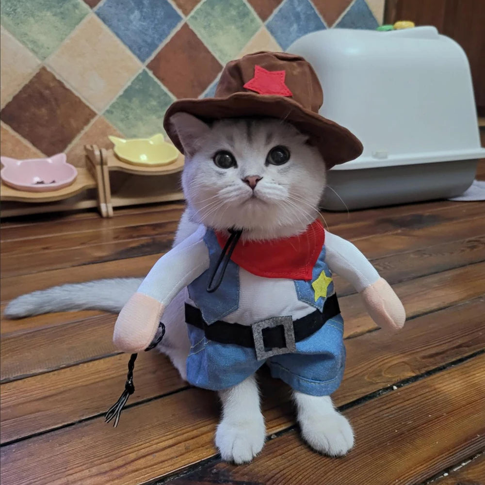 Pet Cat Cosplay Clothes Halloween Funny Cowboy Costume for Small Dog Cats Puppy Creative Novelty Kitten Dress Up Party Clothing