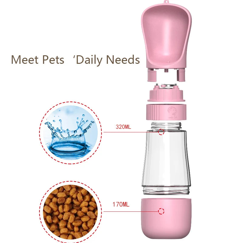 2 in 1 Portable Dog Water Bottle for Small Medium Big Dogs Cats Hiking Leakproof Durable Puppy Food Container Teddy Pug Supplies