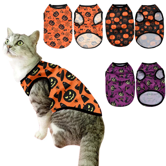 Funny Pet Cat Cozy Clothes for Small Medium Cats Dog Halloween Party Dressed Up Cosplay Kitten Costumes Print Chihuahua Clothing