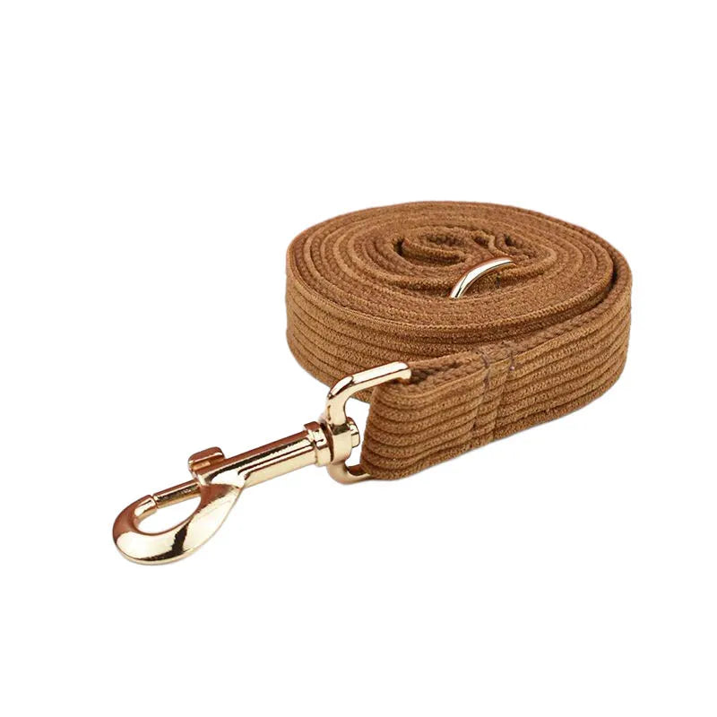 Caramel Corduroy Dog Collar And Leash Set For Dogs Custom Engraved Nameplate Pet Supplies Dog Leash Corduroy01