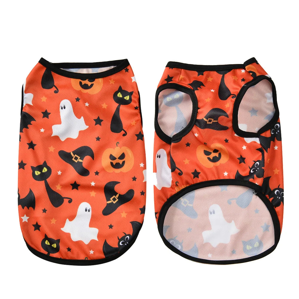 Pet Dog Clothes Halloween Party Dressed Up Cosplay Print Sleeveless Vest for Small Medium Dogs Cats Schnauzer Chihuahua Clothing