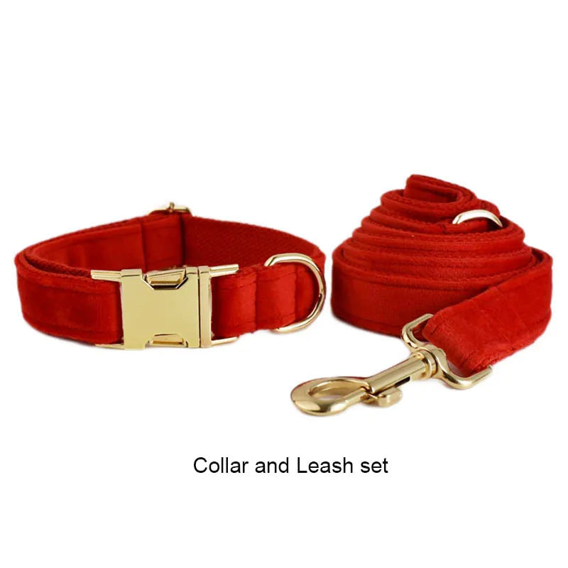 Red Velvet Dog Collar And Leash Set For Small Medium Large Dogs Custom Engraved Nameplate Pet Supplies Dog Leash Flannelette03