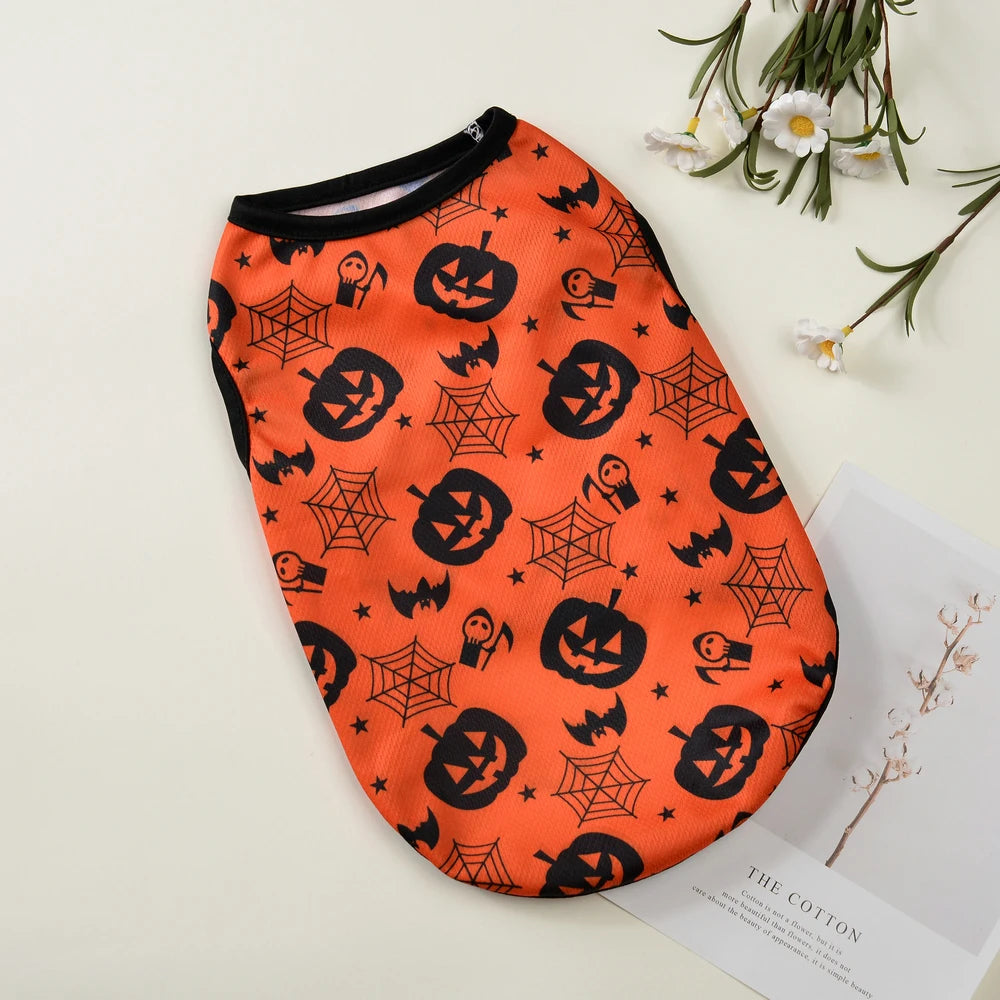 Pet Dog Clothes Halloween Party Dressed Up Cosplay Print Sleeveless Vest for Small Medium Dogs Cats Schnauzer Chihuahua Clothing