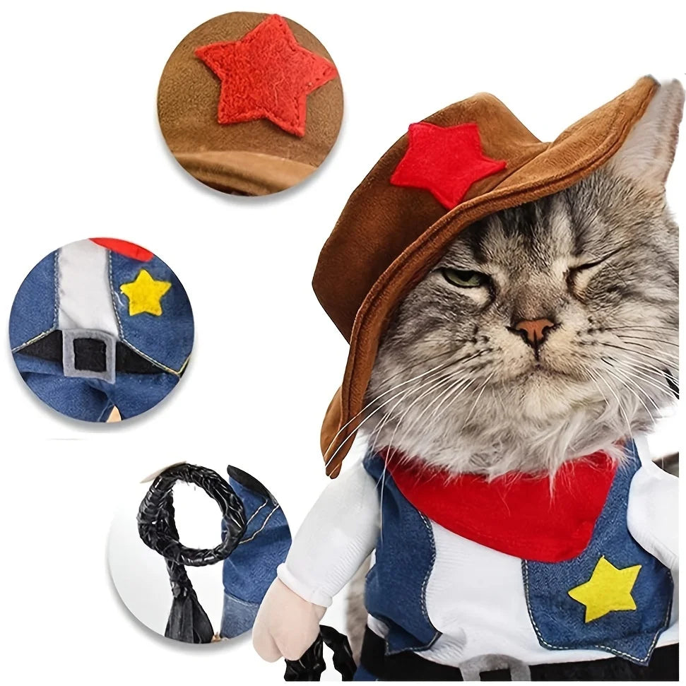 Pet Cat Cosplay Clothes Halloween Funny Cowboy Costume for Small Dog Cats Puppy Creative Novelty Kitten Dress Up Party Clothing