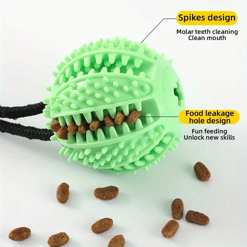 Interactive Suction Cup Dog Toy with Sound and Treat Dispensing - Durable Rubber Ball for Training and Tug-of-War Fun