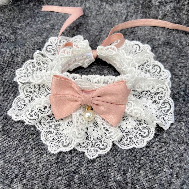 Lace Bowknot Pearl Collar Cat Dog Neckerchief Pet Cats Kitten Dog Puppy String Bib Necklace Necktie Neck Strap Scarf Accessories