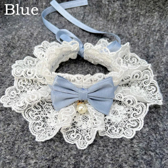 Lace Bowknot Pearl Collar Cat Dog Neckerchief Pet Cats Kitten Dog Puppy String Bib Necklace Necktie Neck Strap Scarf Accessories