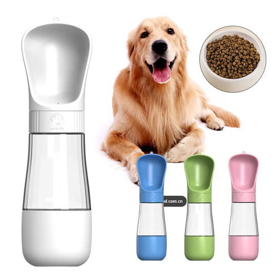 Pet Portable 2 in 1 Dog Water Bottle for Small Medium Large Dogs Cats Hiking Leakproof Food Dispenser Golden Retriever Supplies