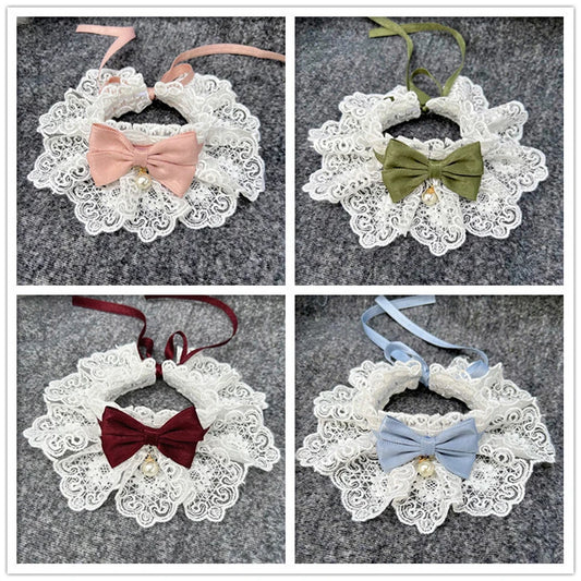 Lace Bowknot Pearl Collar Cat Dog Neckerchief Pet Cats Kitten Dog Puppy String Bib Necklace Necktie Neck Strap Scarf Accessories