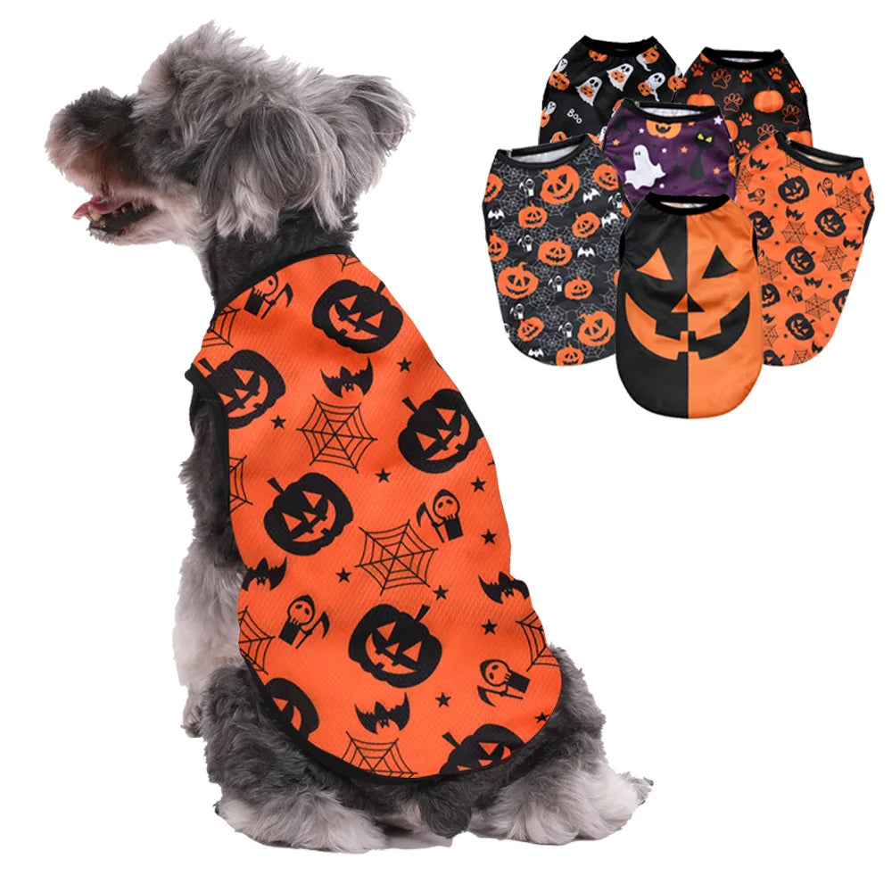 Pet Dog Clothes Halloween Party Dressed Up Cosplay Print Sleeveless Vest for Small Medium Dogs Cats Schnauzer Chihuahua Clothing