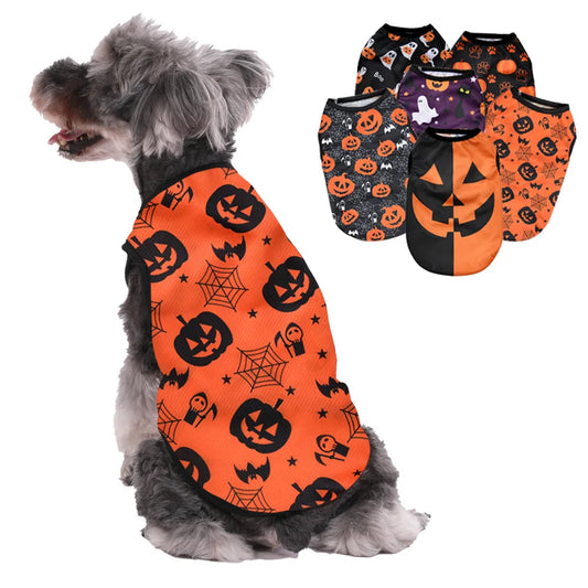 Pet Dog Clothes Halloween Party Dressed Up Cosplay Print Sleeveless Vest for Small Medium Dogs Cats Schnauzer Chihuahua Clothing