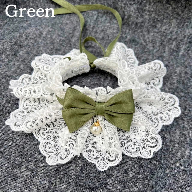 Lace Bowknot Pearl Collar Cat Dog Neckerchief Pet Cats Kitten Dog Puppy String Bib Necklace Necktie Neck Strap Scarf Accessories