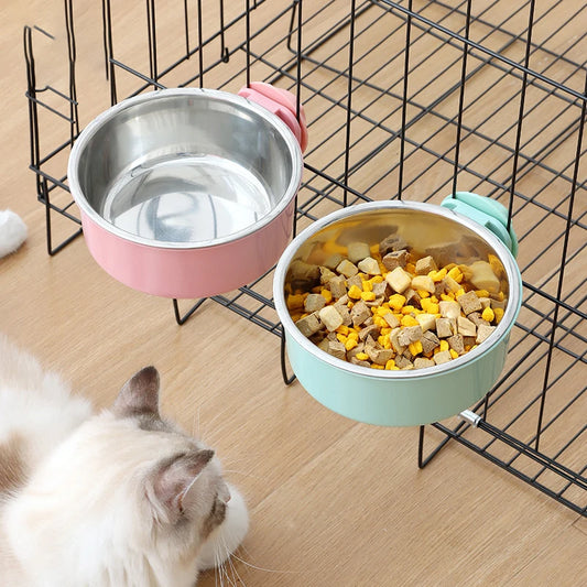 Pet Food Bowl Hanging Stainless Steel Pet Bowl Dogs Cats The 2-in-1 design is detachable Supplies Fixed Cat Bowl Crate Drinking